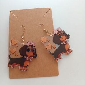 Fashion Jewelry Dachshund Earrings - Brown and Pink